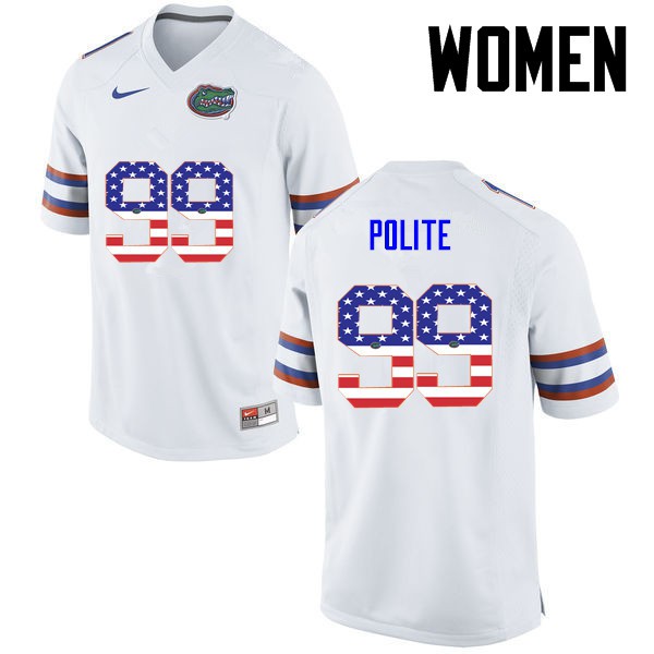 Florida Gators Women #99 Jachai Polite College Football USA Flag Fashion White